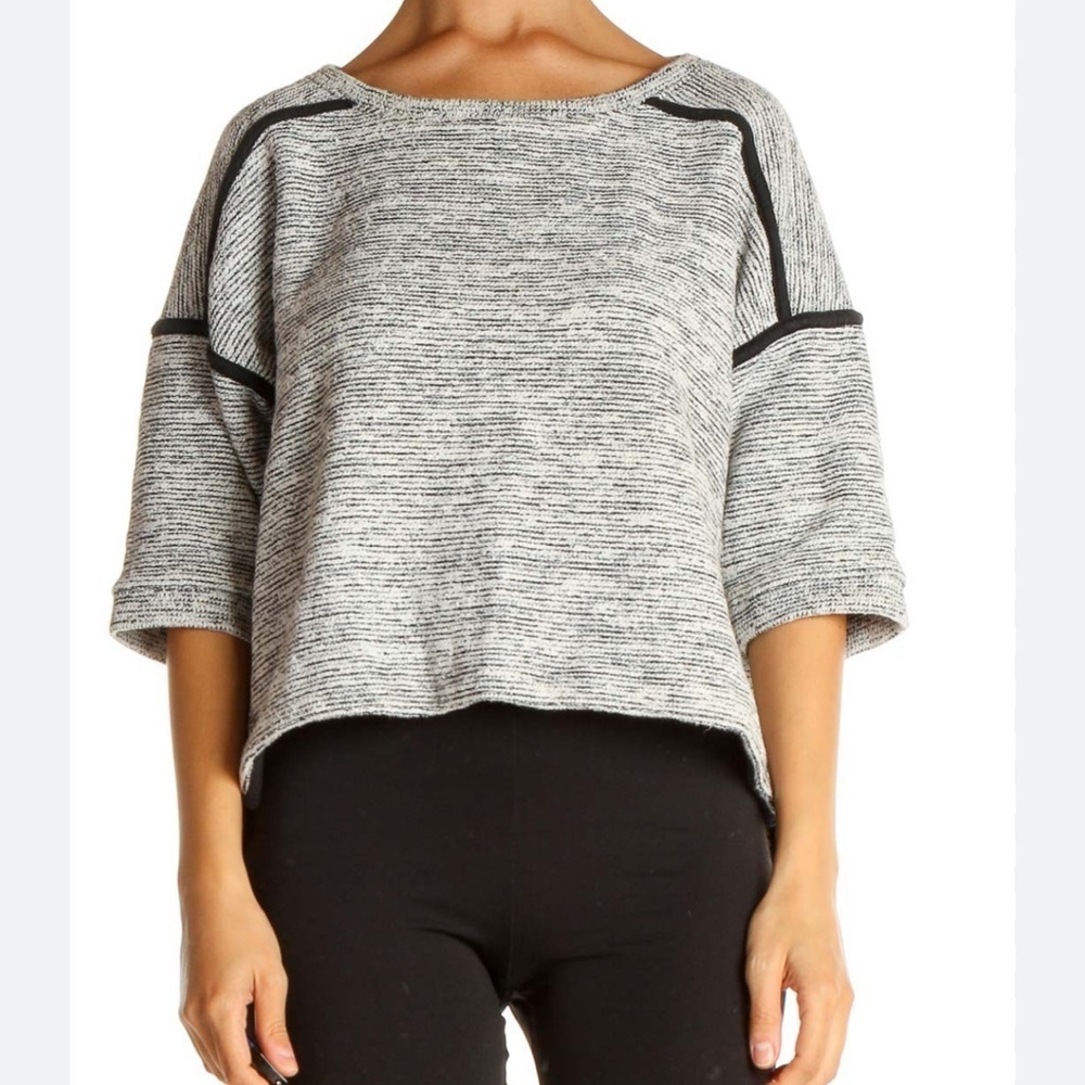 Madewell Women’s Black/White Textured Tweed Crop Short Sleeve Sweater - Size L